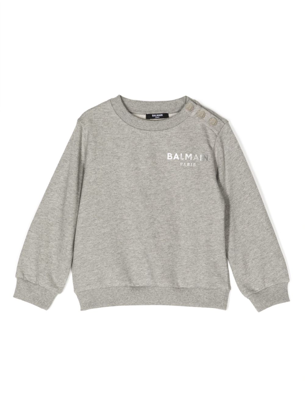 Balmain Kids logo印花平纹针织棉毛衣 - 灰色