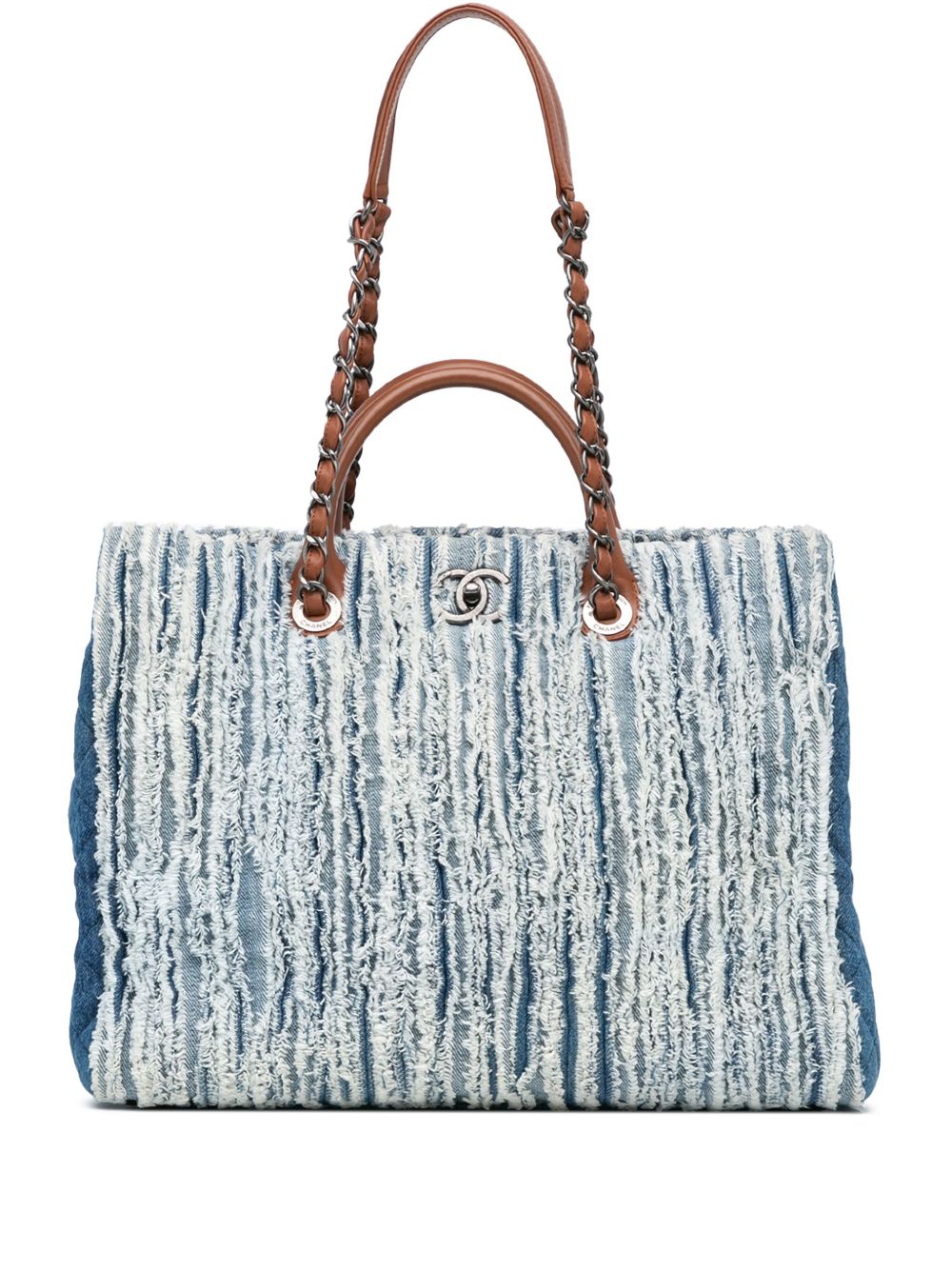 CHANEL Pre-Owned Shopping Tote 大号流苏牛仔斜挎包（2014-2015年典藏款） - 褐色