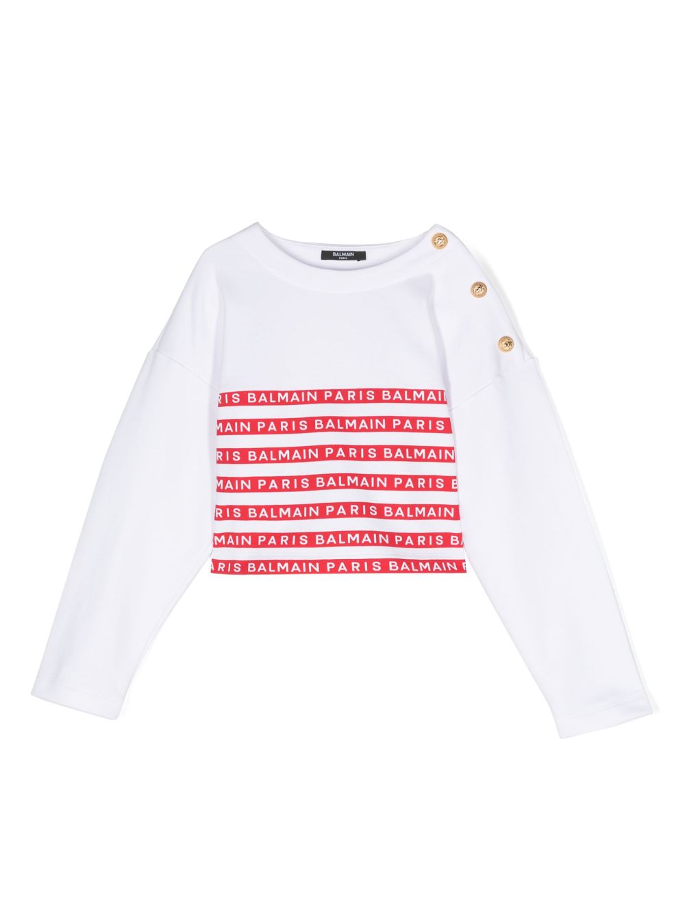 Balmain Kids logo印花棉毛衣 - 白色