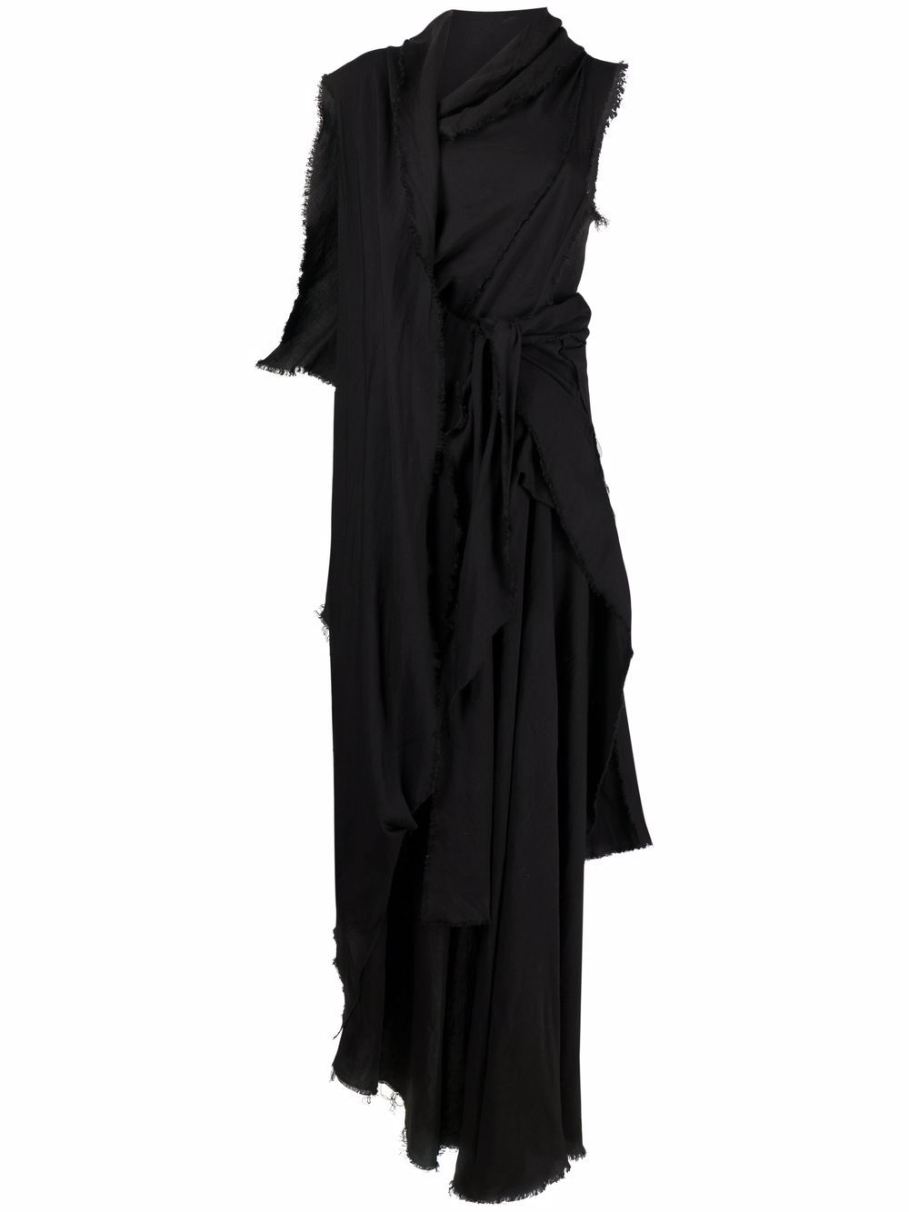 Yohji Yamamoto 不对称垂坠超长连衣裙 - 黑色
