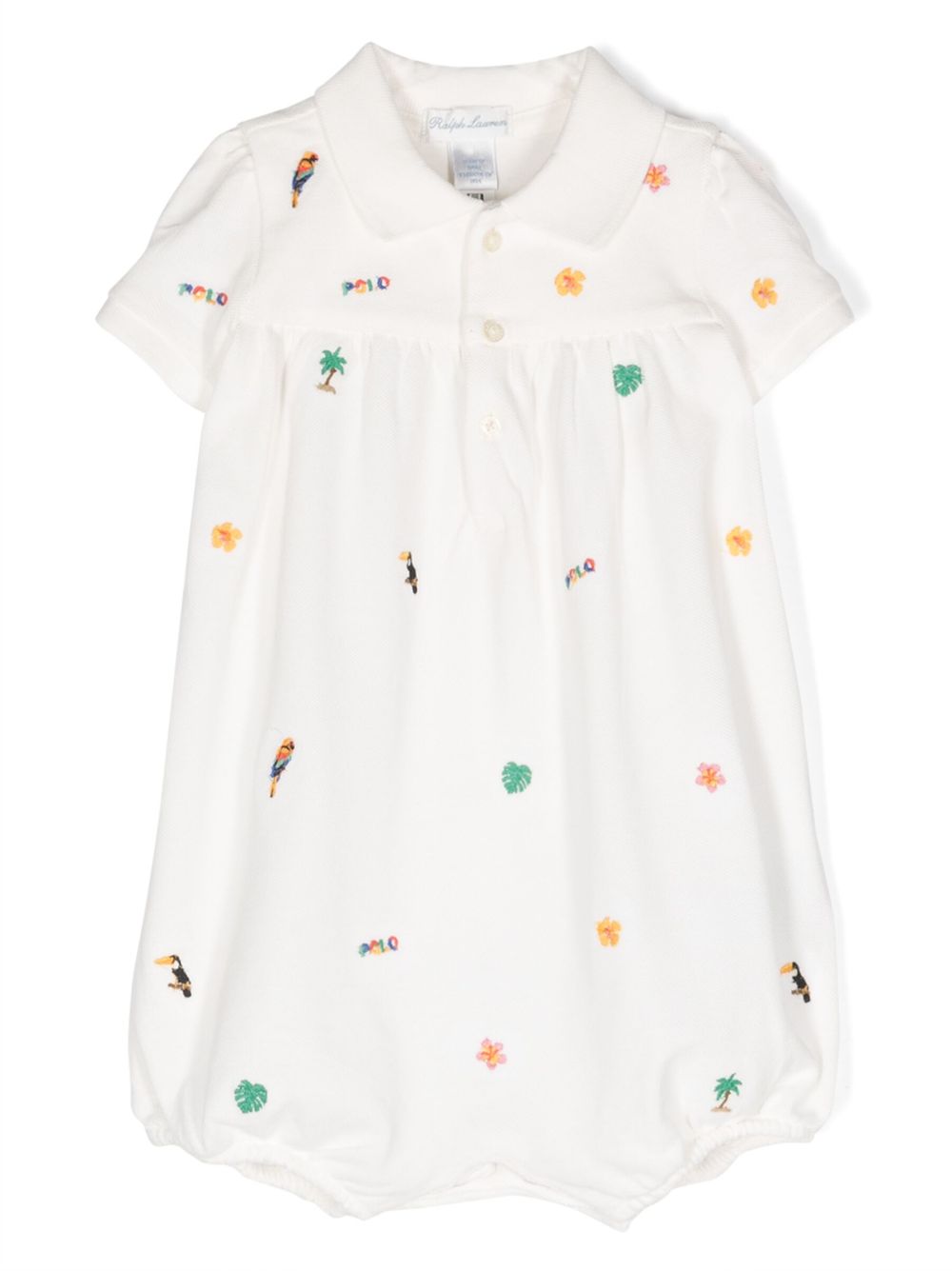 POLO RALPH LAUREN KIDS 热带风刺绣棉连体短裤 - 白色