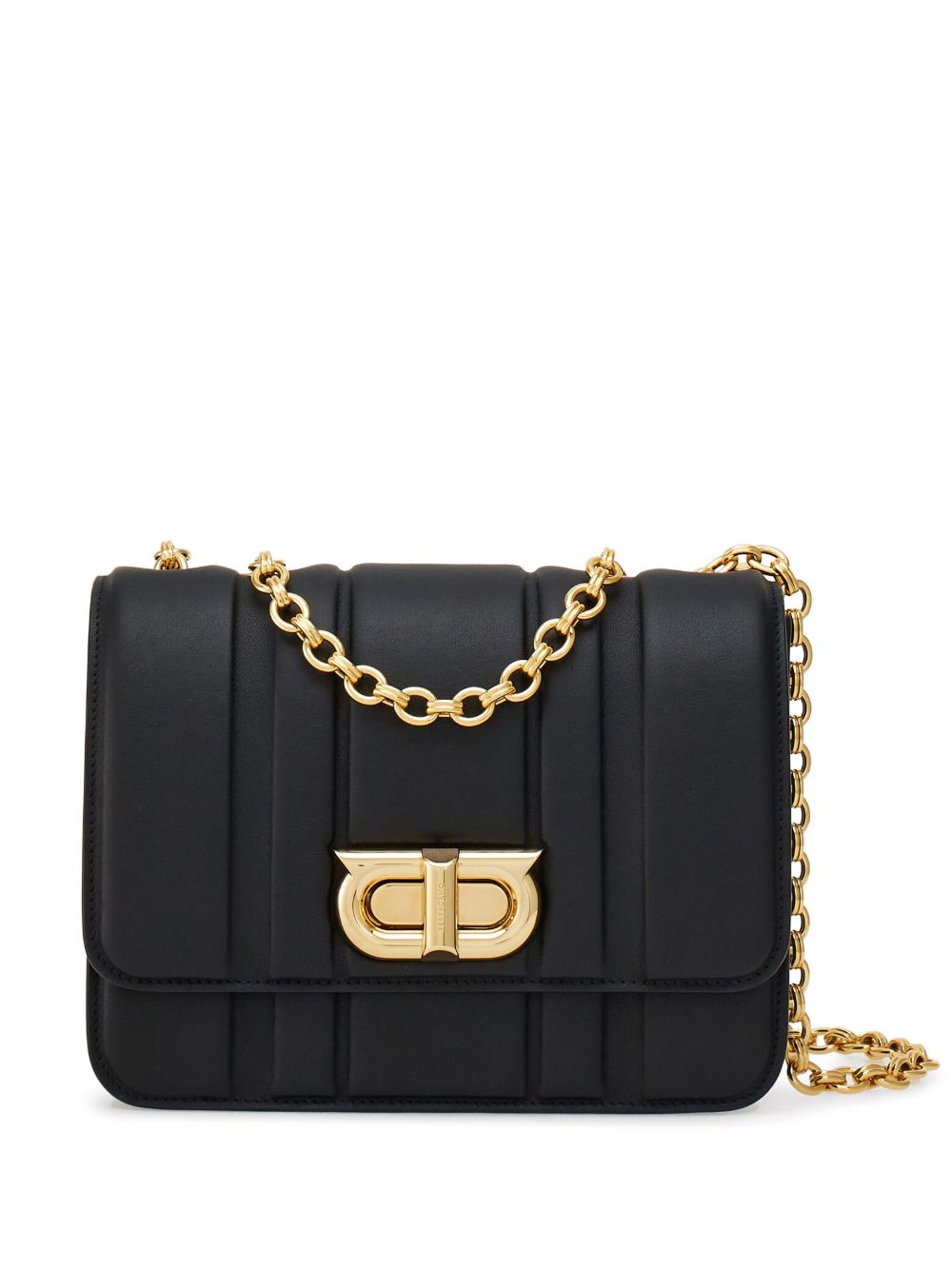 Ferragamo Gancini 中号皮质单肩包 - 黑色