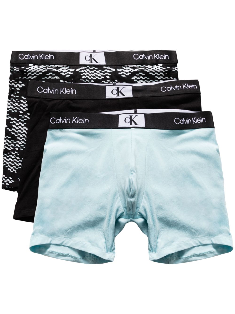 Calvin Klein logo腰边四角裤（三件装） - 黑色