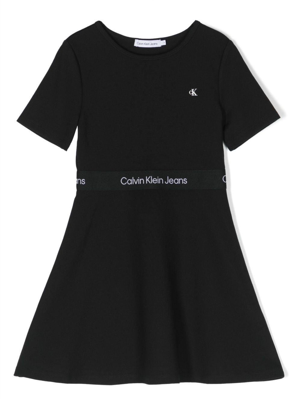 Calvin Klein Kids logo刺绣短袖连衣裙 - 黑色
