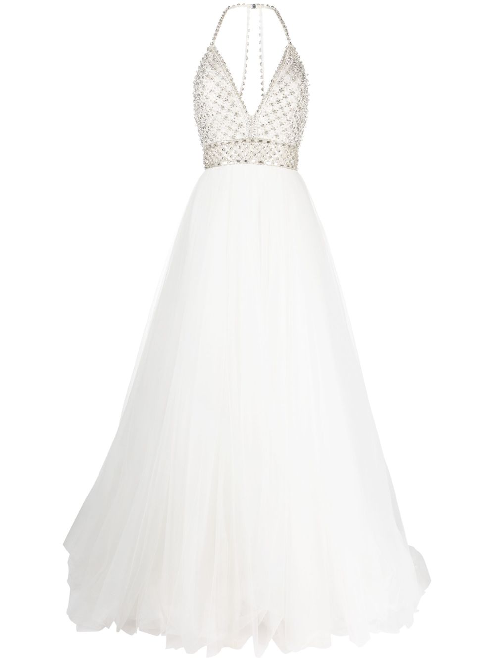 Jenny Packham Eva 晶饰挂脖礼服 - 白色