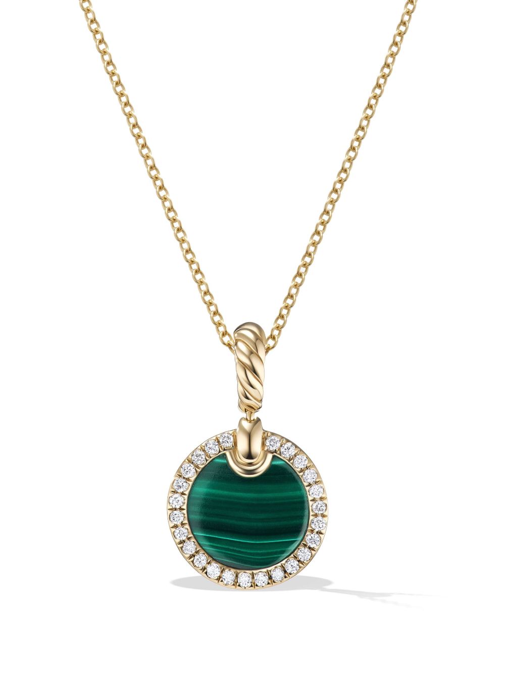 David Yurman 18K黄金 Petite DY Elements 孔雀石钻石吊饰项链 - 金色