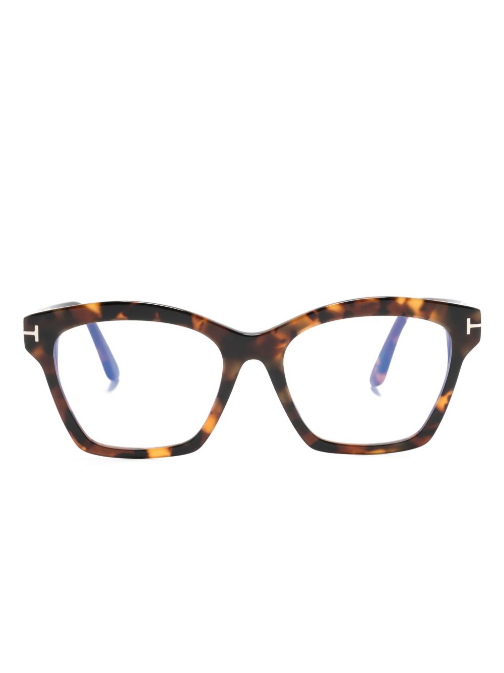 TOM FORD Eyewear 玳瑁纹方形镜框眼镜 - 褐色