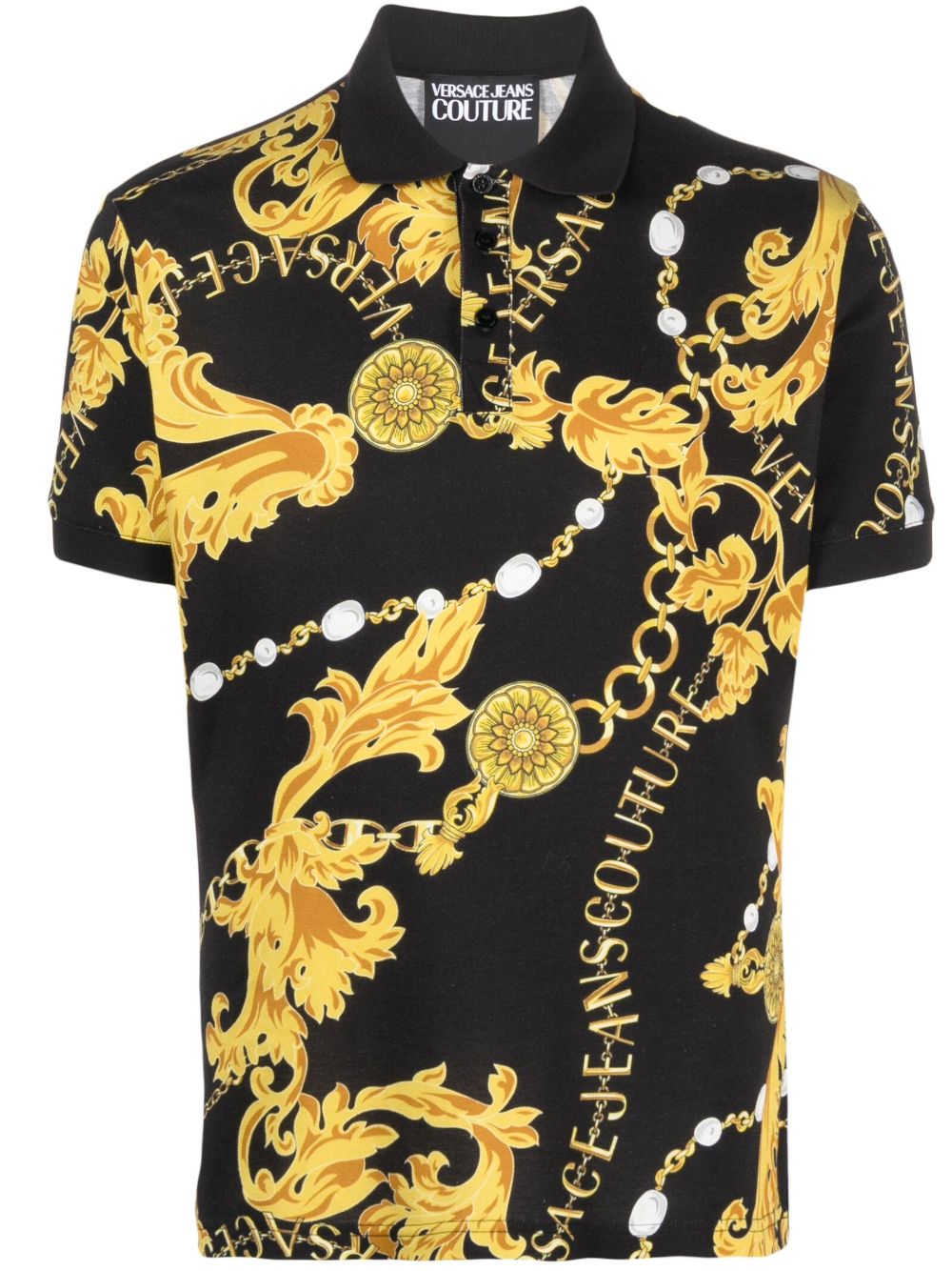 Versace Jeans Couture 巴洛克图案印花polo衫 - 黑色