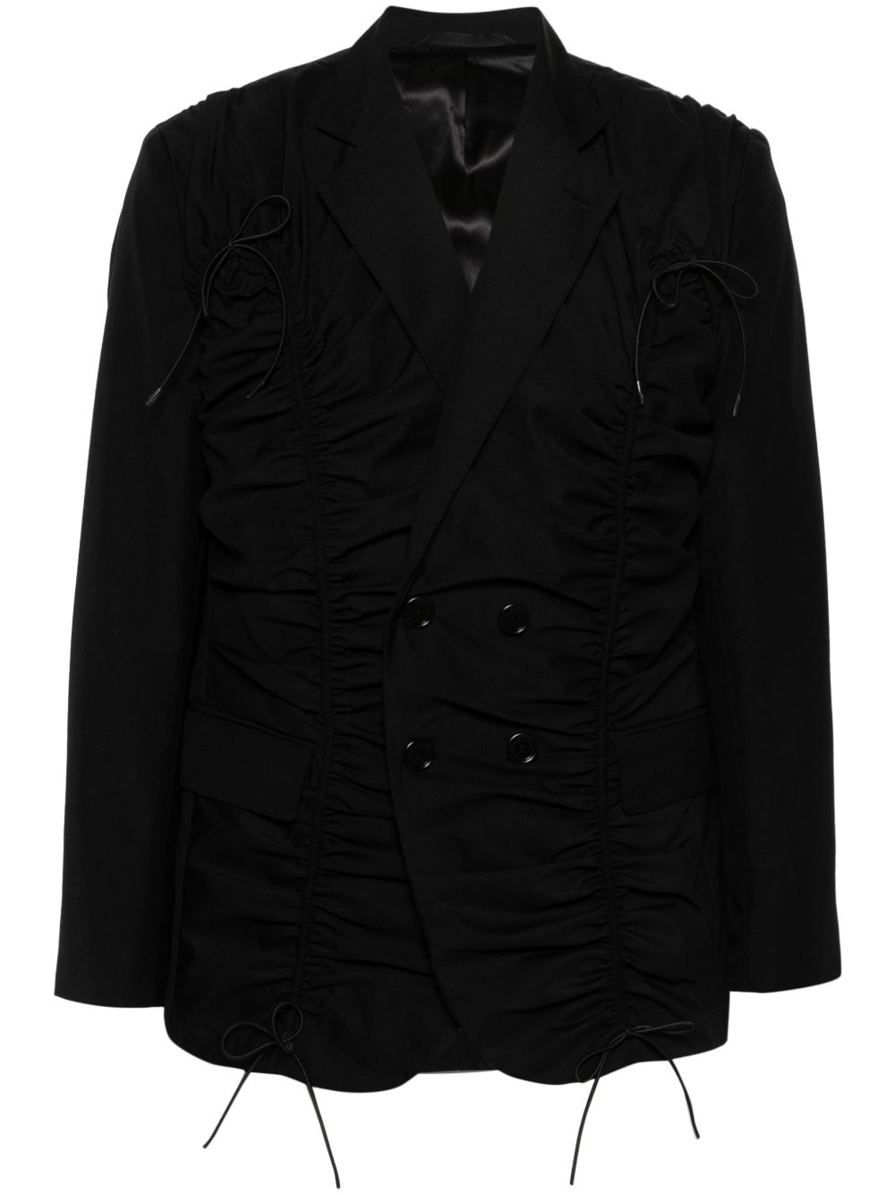 Simone Rocha 双排扣褶饰西装夹克 - 黑色