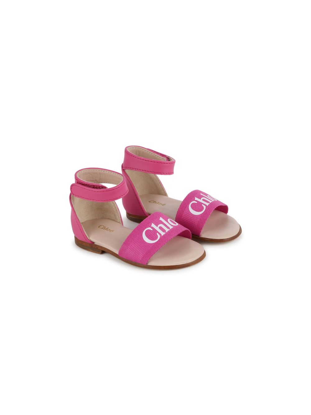 Chloé Kids logo印花皮质凉鞋 - 粉色
