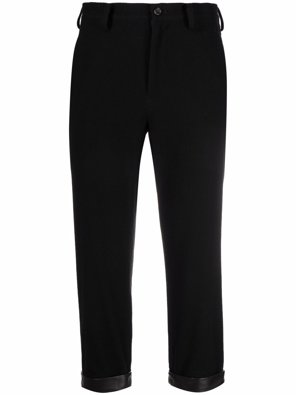Yohji Yamamoto 皮质裤脚露踝裤 - 黑色