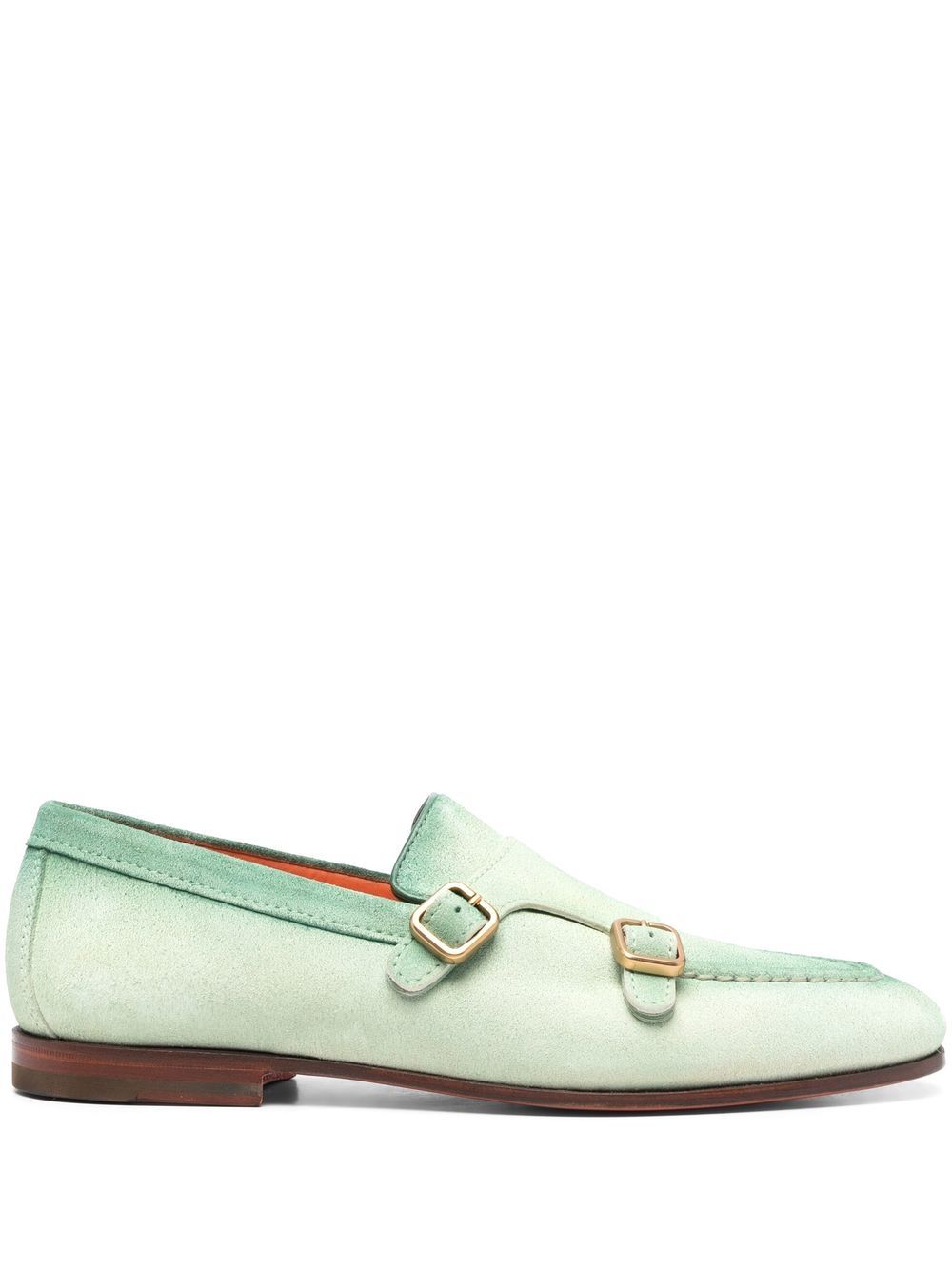 Santoni 渐色效果绒面皮孟克鞋 - 绿色