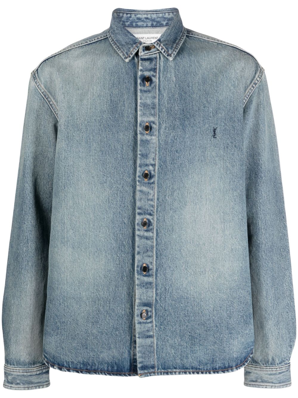 Saint Laurent Trouville logo刺绣牛仔衬衫 - 蓝色