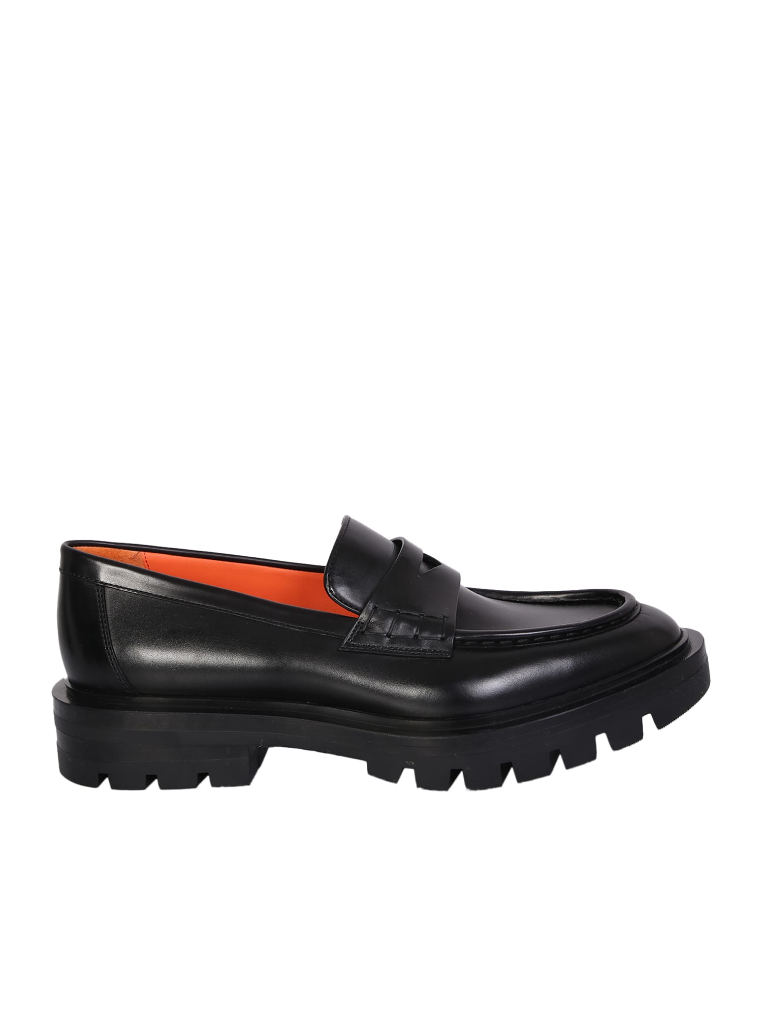 Santoni Black Penny Loafer