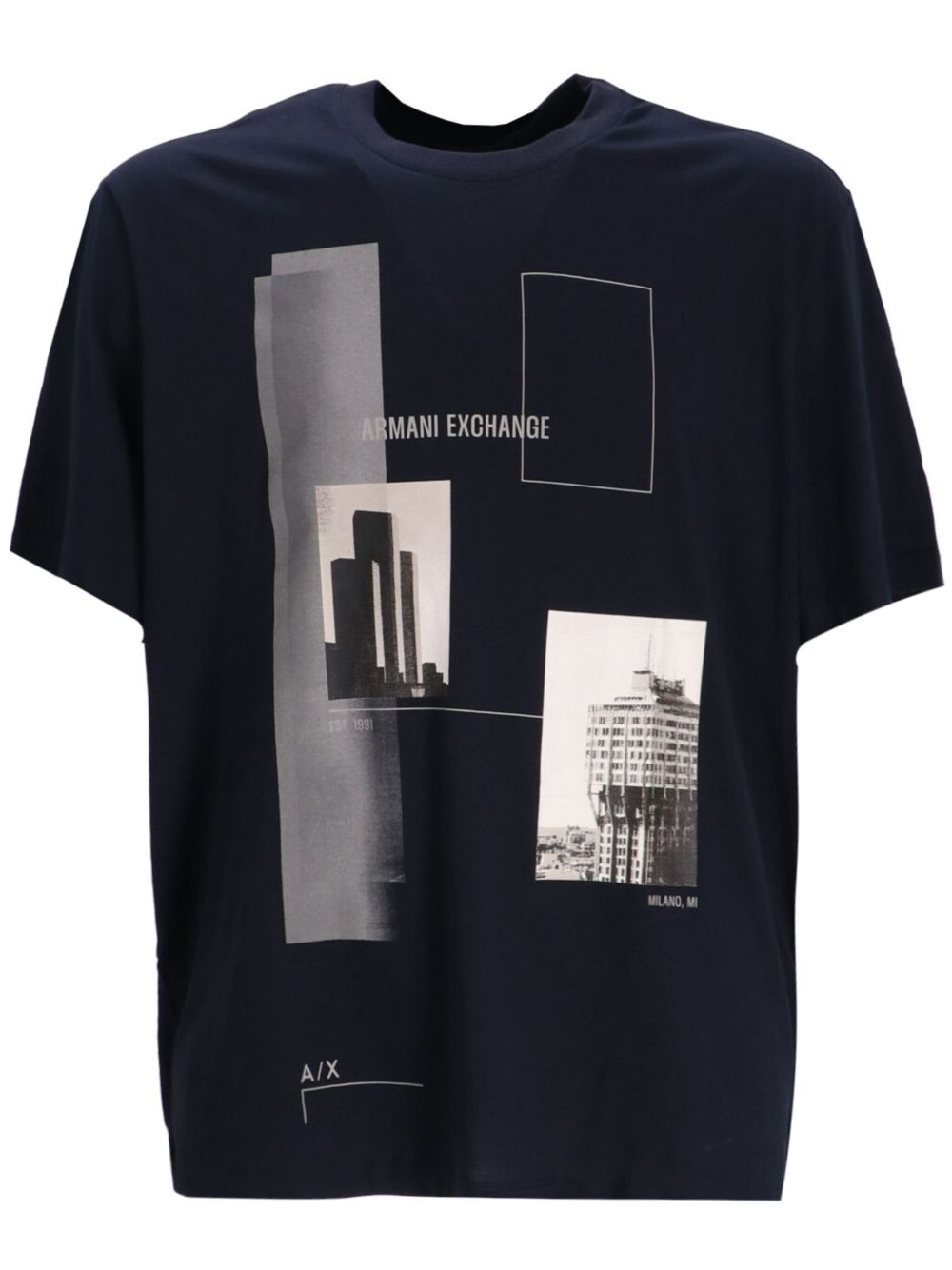 Armani Exchange 图案印花棉T恤 - 蓝色