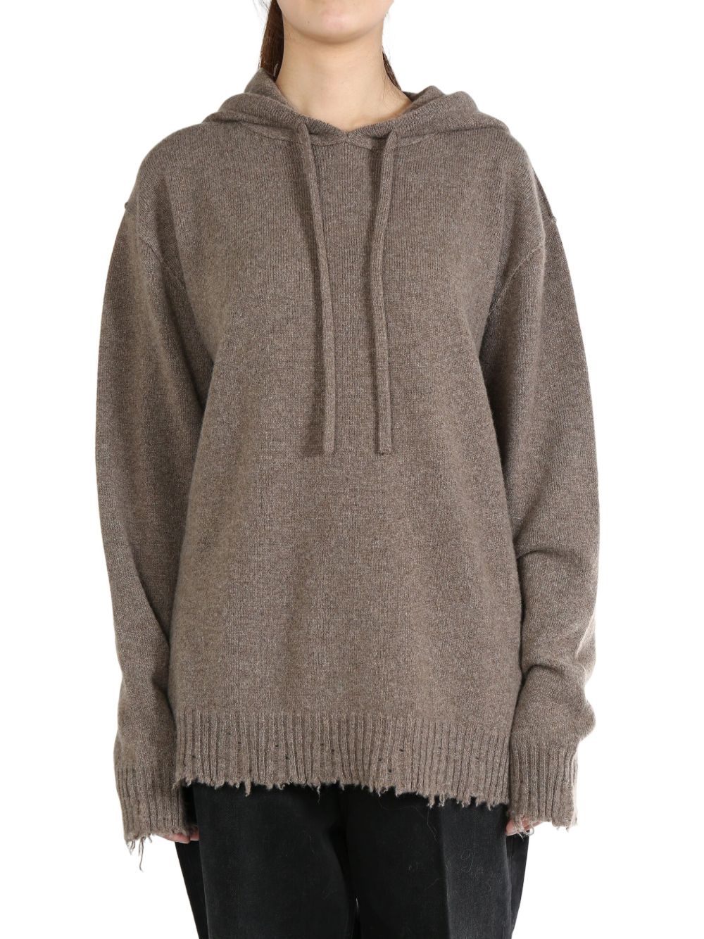 Uma Wang distressed knitted hoodie - 褐色