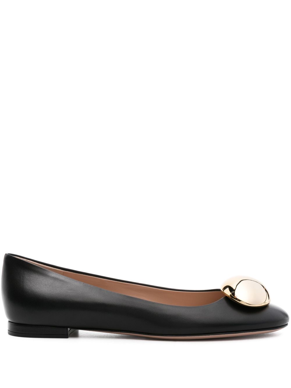 Gianvito Rossi 圆头皮质芭蕾平底鞋 - 黑色