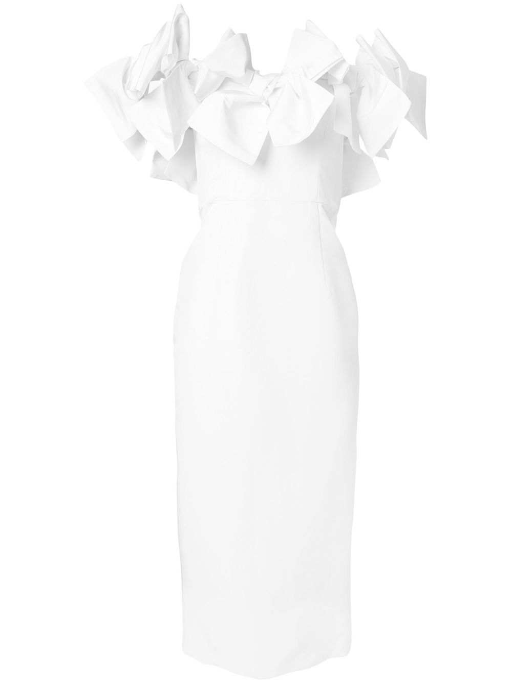 Carolina Herrera 蝴蝶结细节露肩中长连衣裙 - 白色