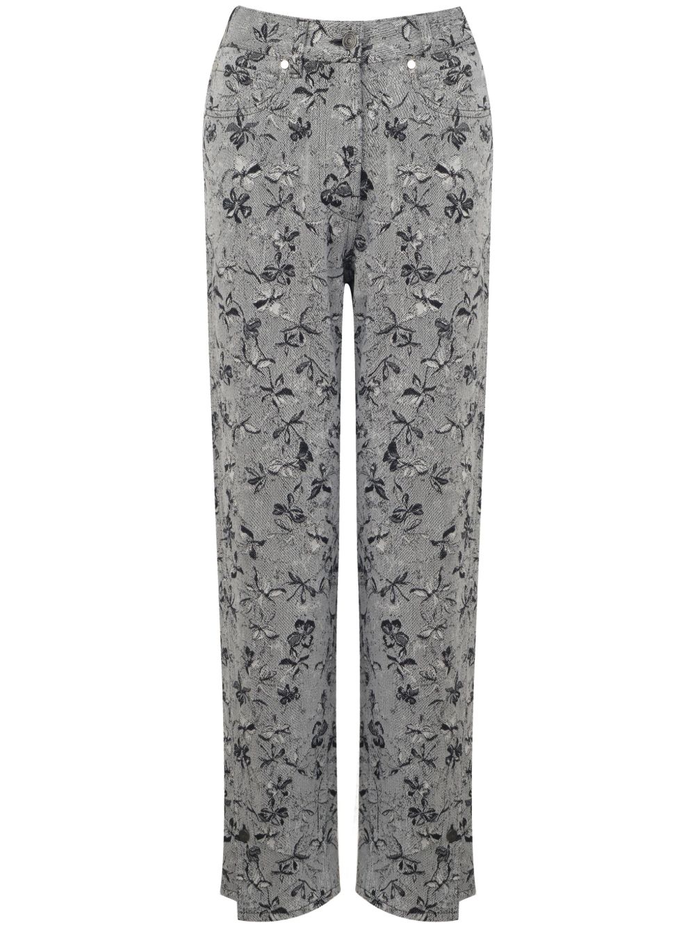 Ports 1961 花卉印花直筒牛仔裤 - 白色