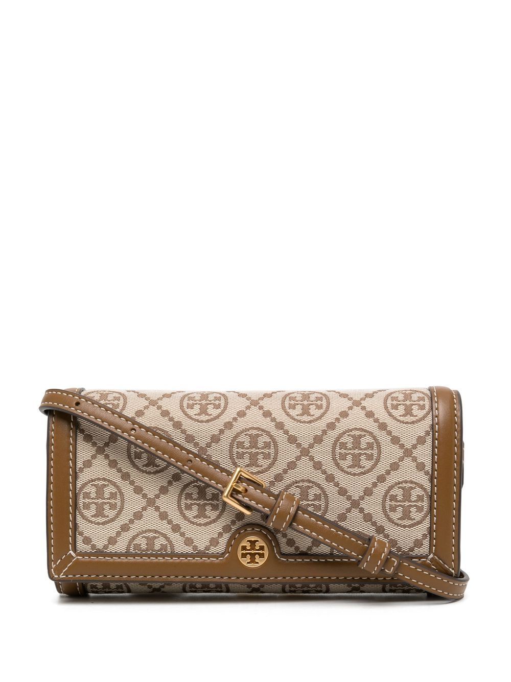 Tory Burch 大面积经典logo图案手拿包 - 褐色