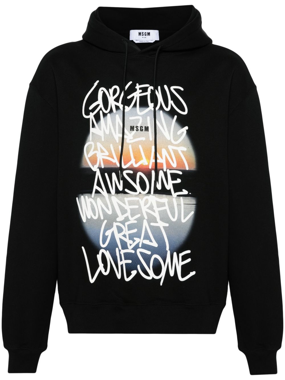 MSGM 图案印花棉连帽衫 - 黑色