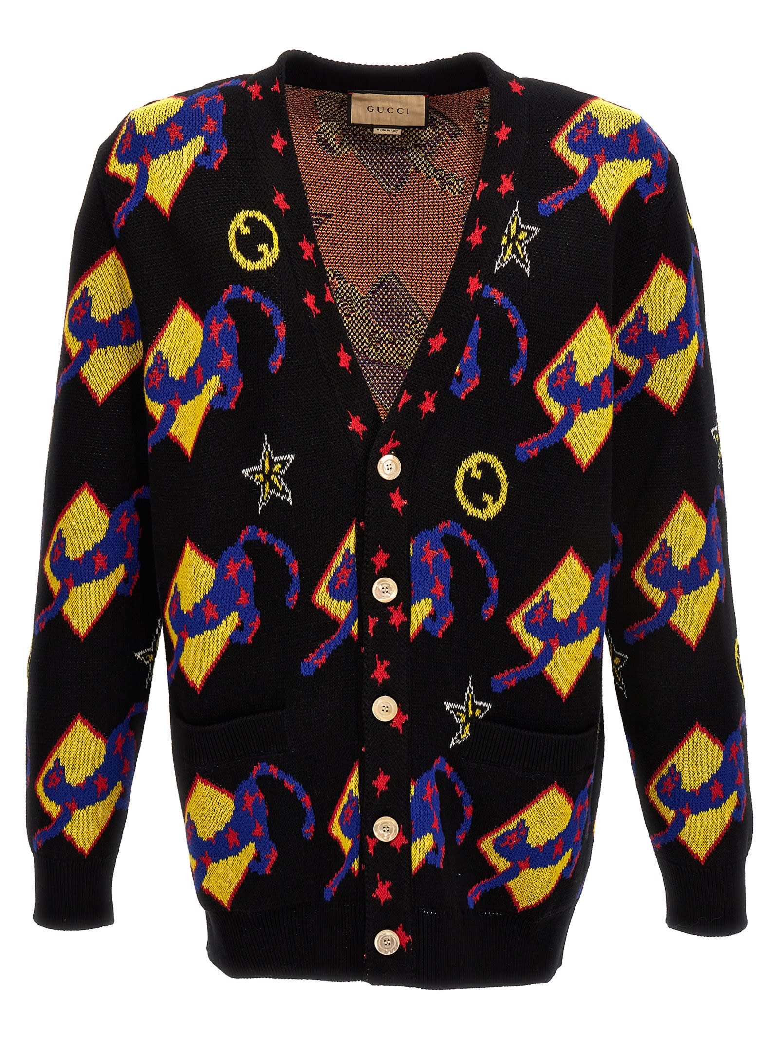 Gucci 提花图案开襟羊毛衫