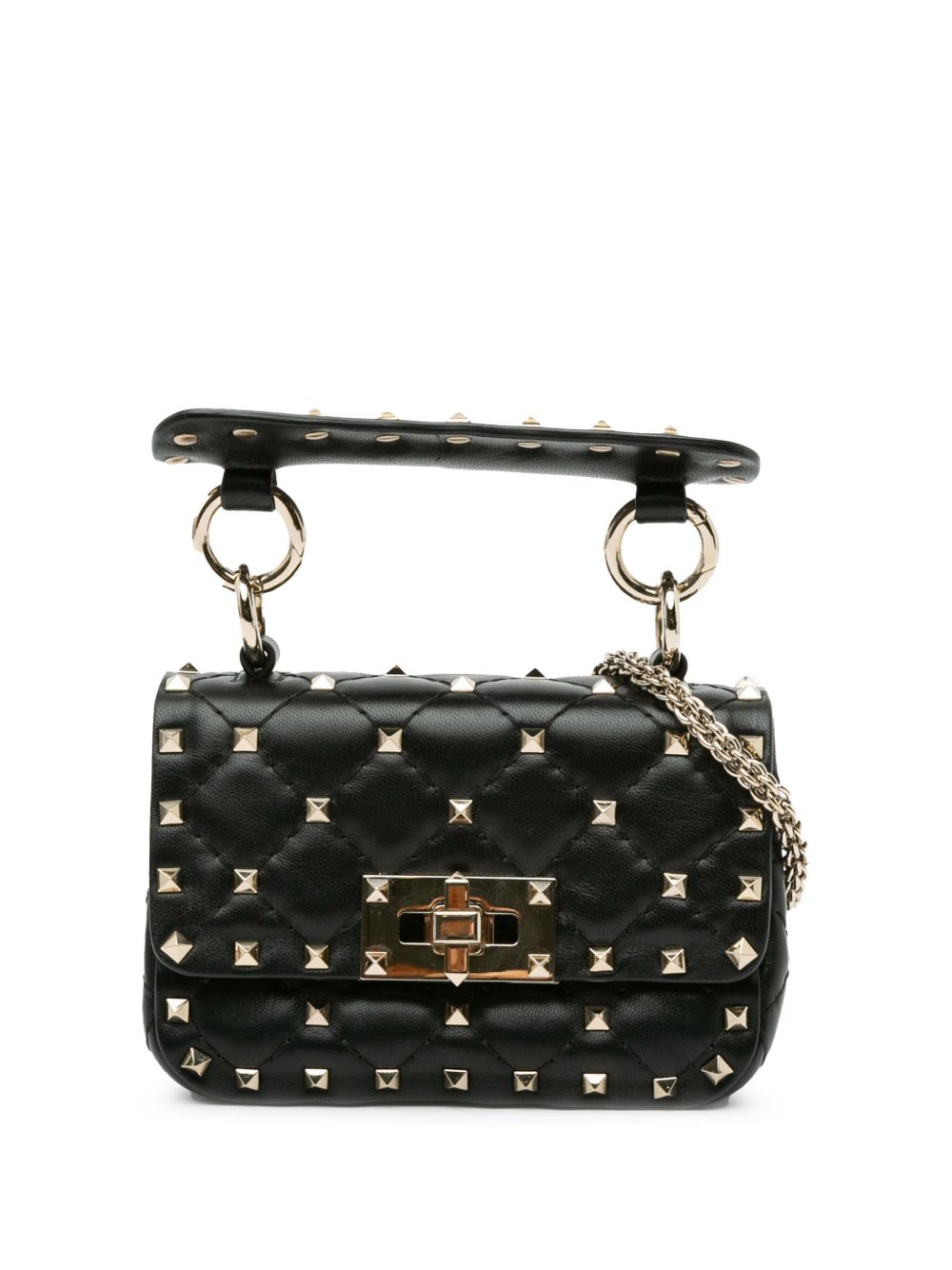 Valentino Garavani Pre-Owned RockStud 尖钉迷你小牛皮斜挎包（2010-2023年典藏款） - 黑色