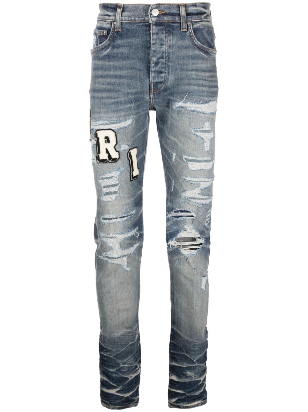 AMIRI Varsity 撕裂效果紧身牛仔裤 - 蓝色