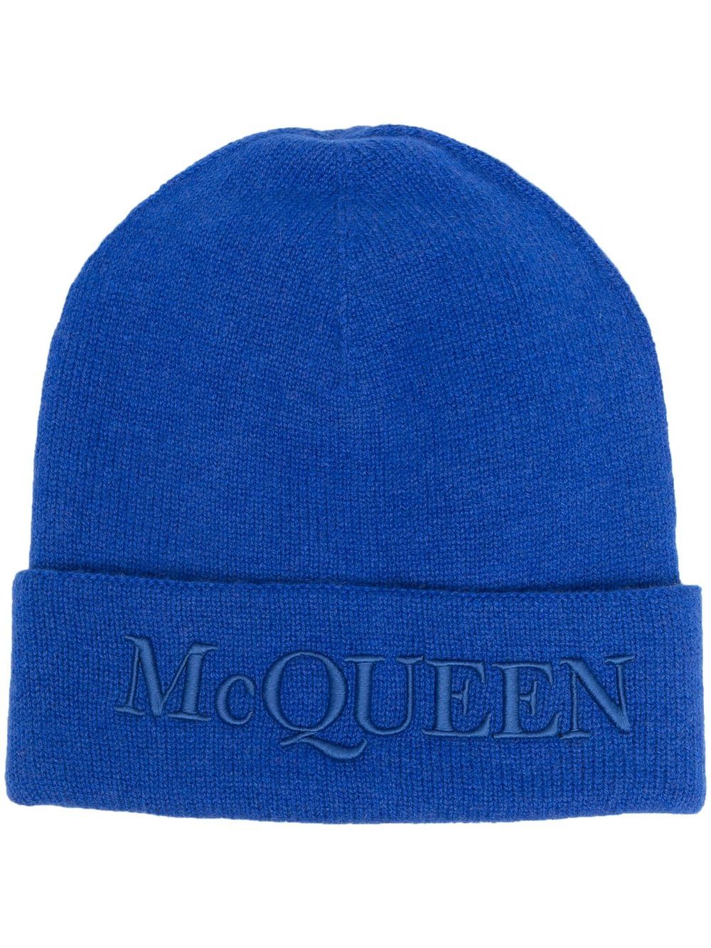 Alexander McQueen 亚历山大·麦昆 logo刺绣针织套头帽 - 蓝色