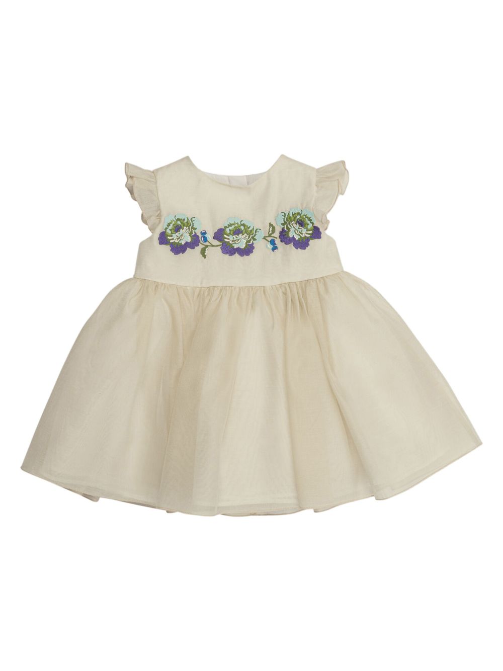 ETRO KIDS 花卉刺绣欧根纱连衣裙 - 中性色