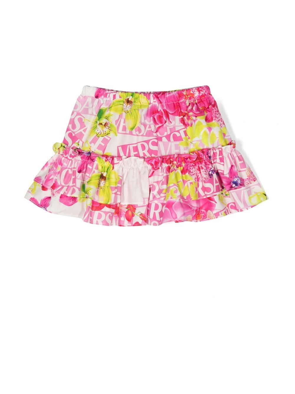 Versace Kids logo印花分层式半身裙 - 粉色