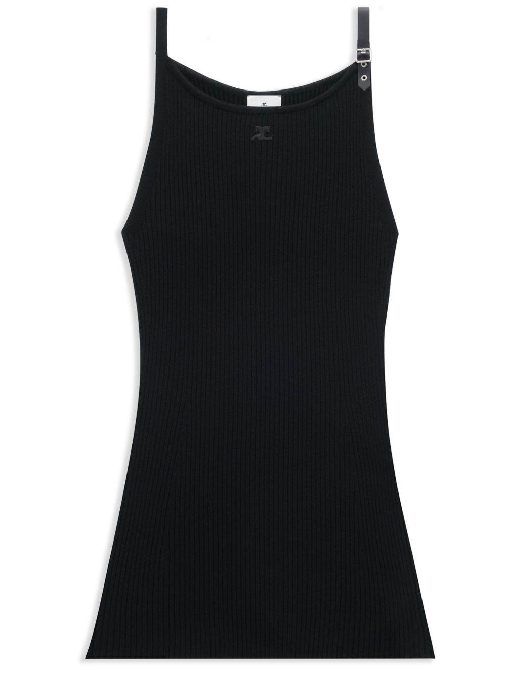 Courrèges logo贴花罗纹针织迷你连衣裙 - 黑色