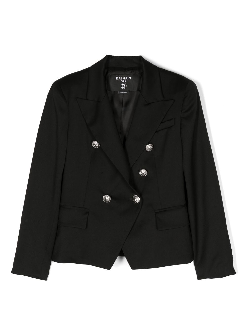 Balmain Kids 初剪羊毛双排扣西装夹克 - 黑色