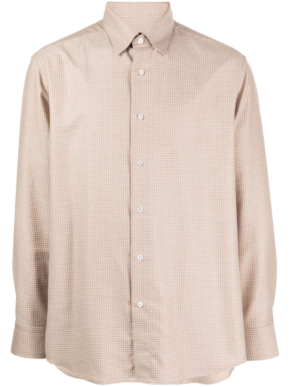 Brioni 格纹宽领衬衫 - 褐色