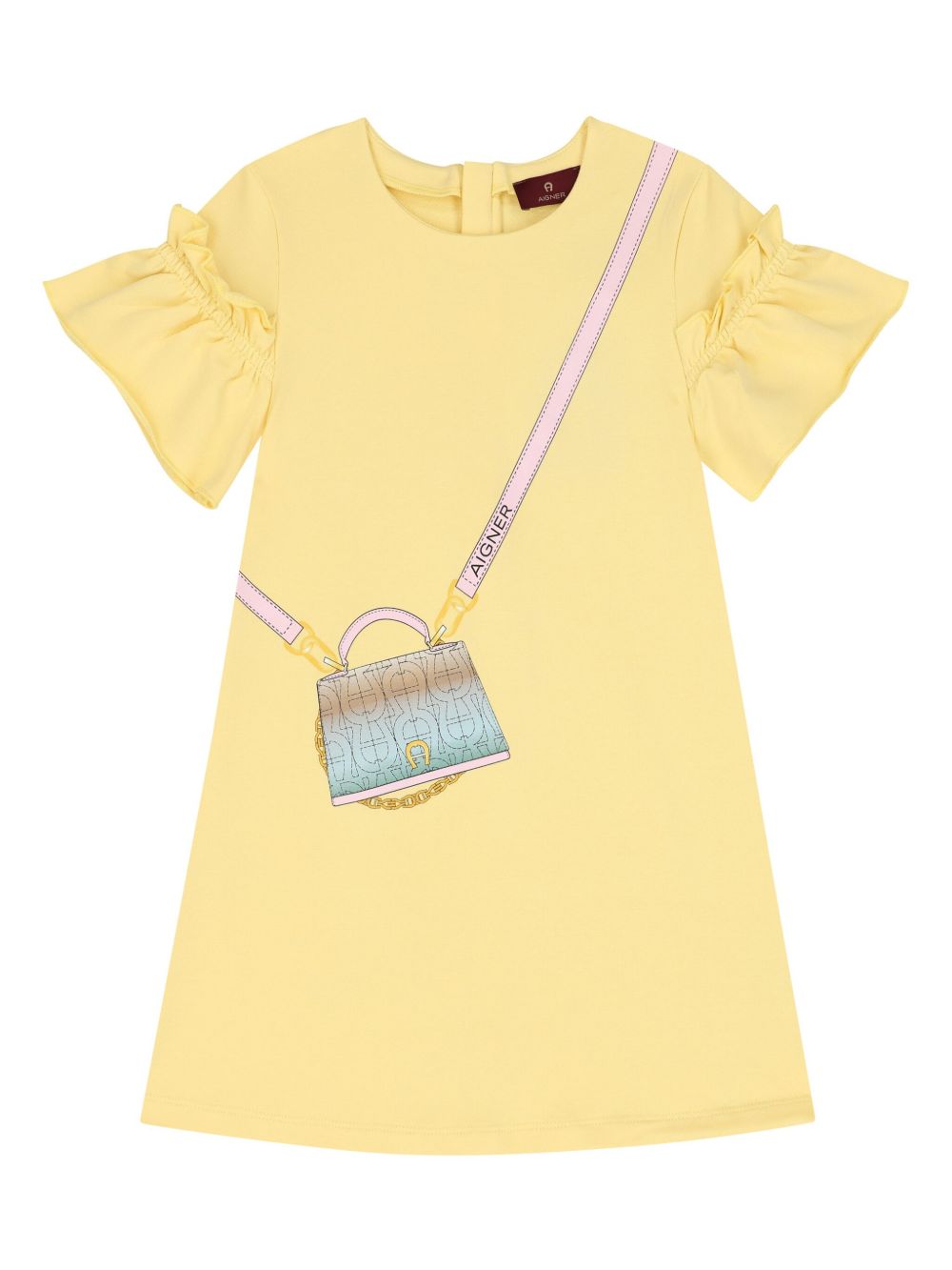 Aigner Kids 包袋印花荷叶边袖连衣裙 - 黄色