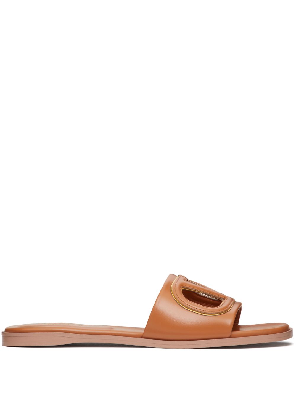 Valentino Garavani VLogo Signature 平底皮质凉鞋 - 褐色