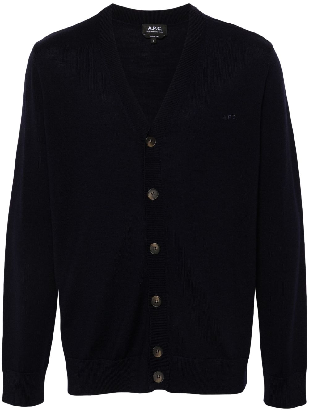 A.P.C. logo刺绣羊毛开衫 - 蓝色
