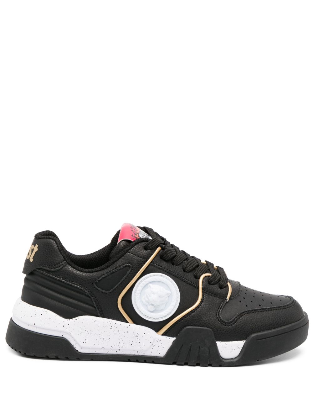 Just Cavalli Tiger Head 图案皮质运动鞋 - 黑色