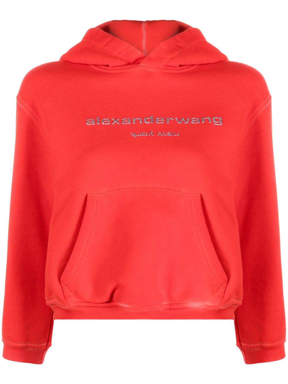 Alexander Wang 亮片金葱logo印花棉连帽衫 - 红色