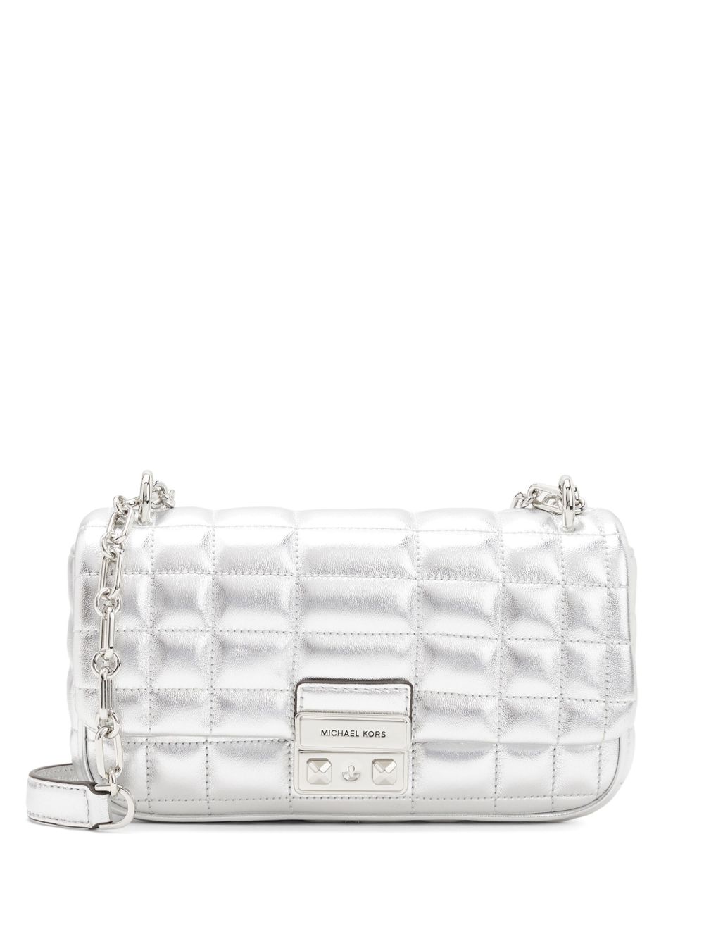 Michael Kors Tribeca 大号皮质单肩包 - 银色