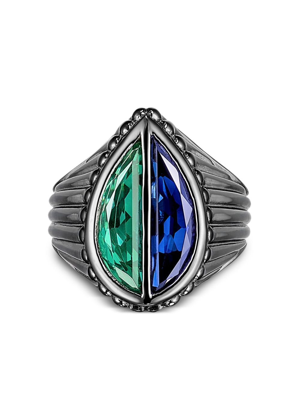 Anabela Chan 18K黑金 Emerald Pear Signet 宝石戒指 - 蓝色