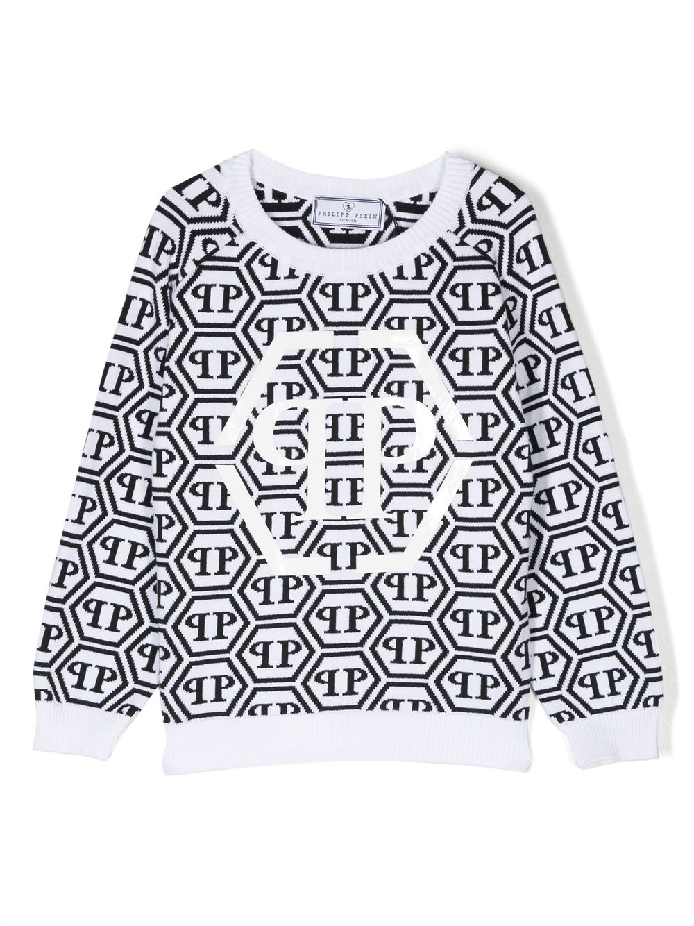 Philipp Plein Junior logo嵌花针织卫衣 - 黑色