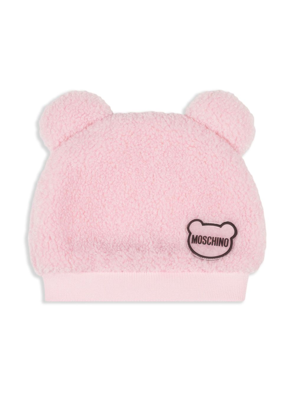 Moschino Kids logo贴花人造皮毛一体套头帽 - 粉色