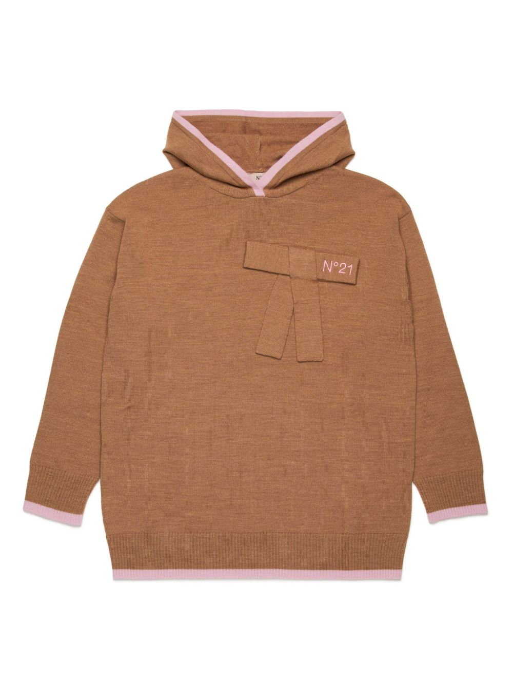Nº21 Kids logo刺绣针织连帽衫 - 褐色