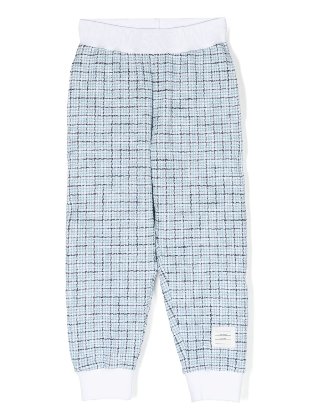 Thom Browne Kids logo裤腰粗花呢运动裤 - 蓝色