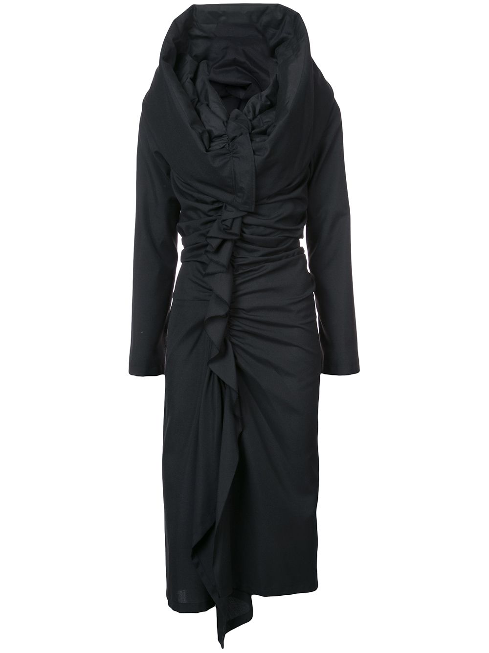Yohji Yamamoto 缩褶连衣裙 - 黑色