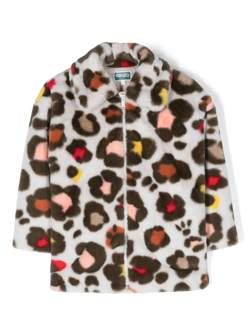 Kenzo Kids logo刺绣人造皮草外套 - 灰色