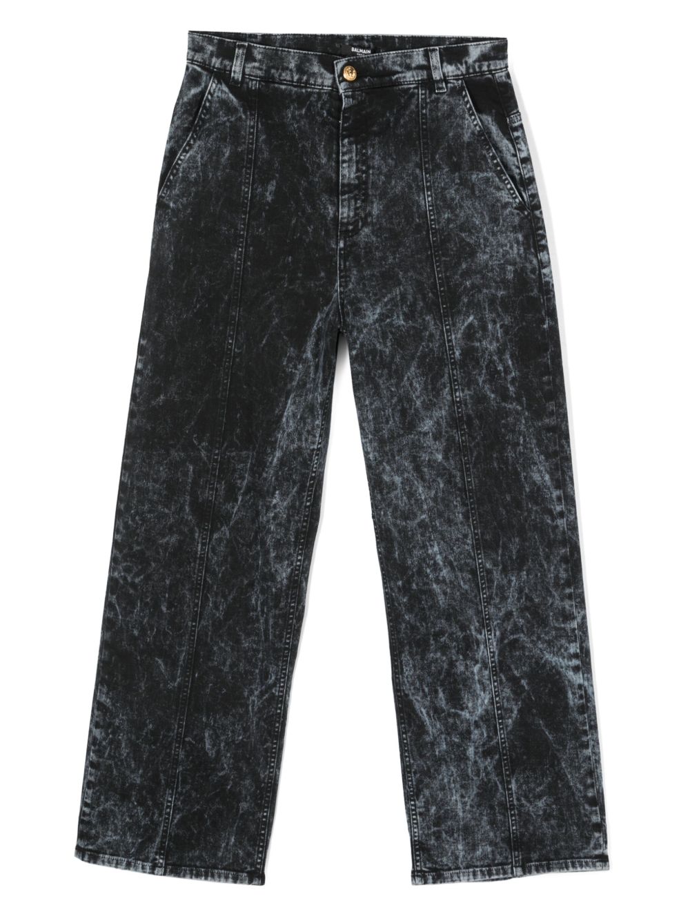 Balmain Kids 酸洗效果直筒牛仔裤 - 黑色