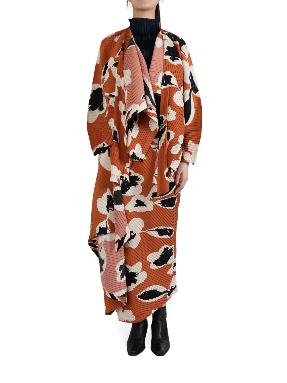 Issey Miyake Vigor Pleats coat - 橘色