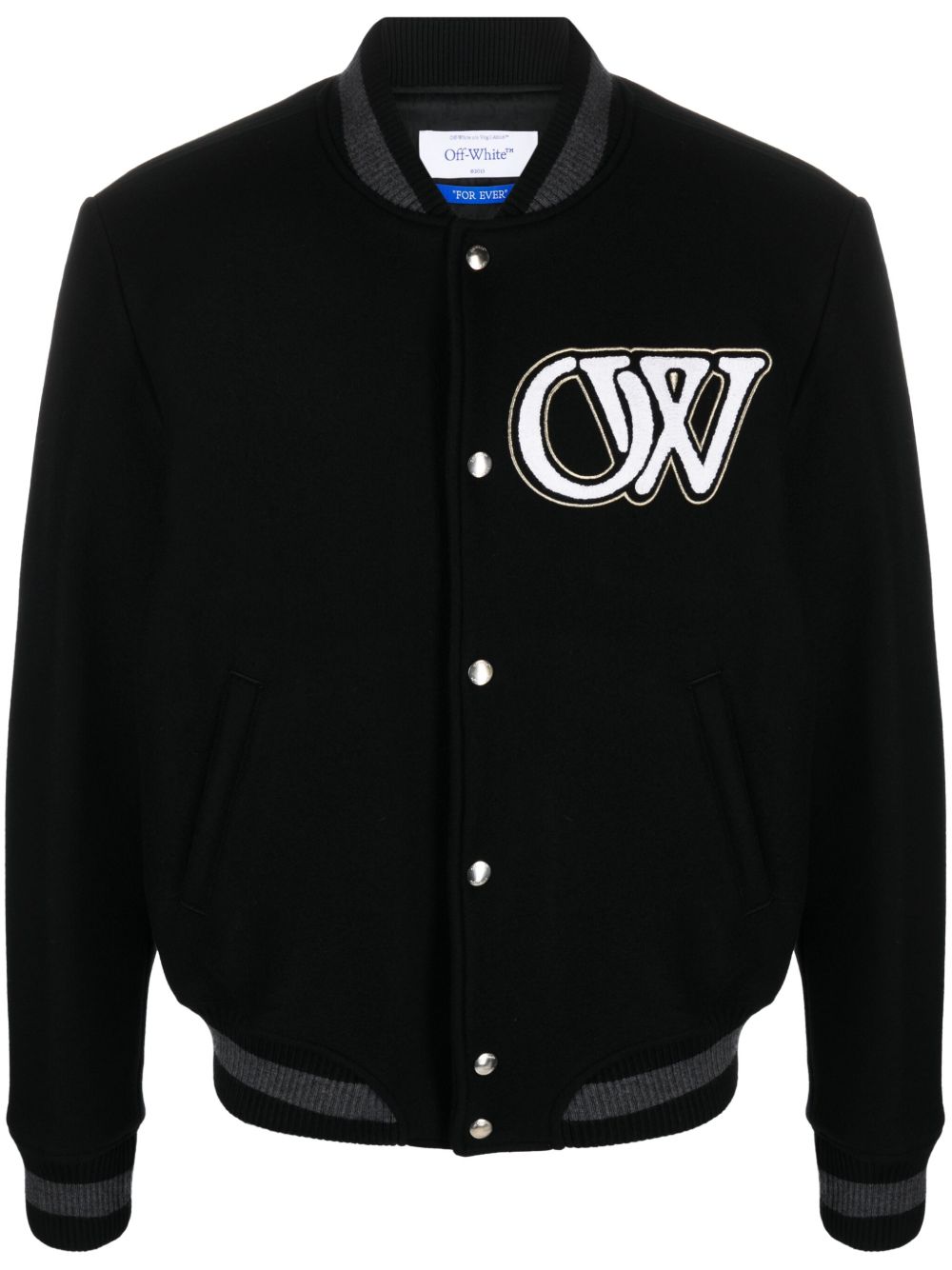 Off-White logo贴花棒球飞行员夹克 - 黑色